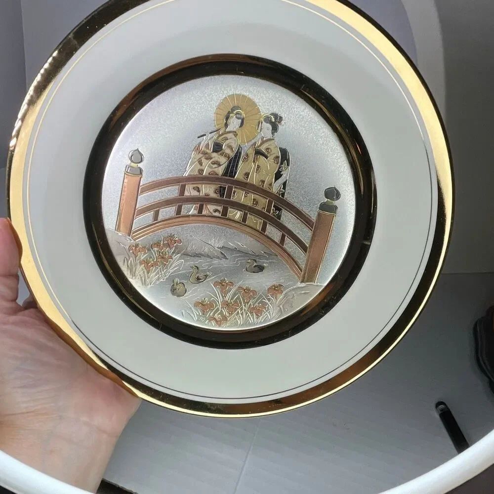 Japanese Chokin art decorative curled edge dish.